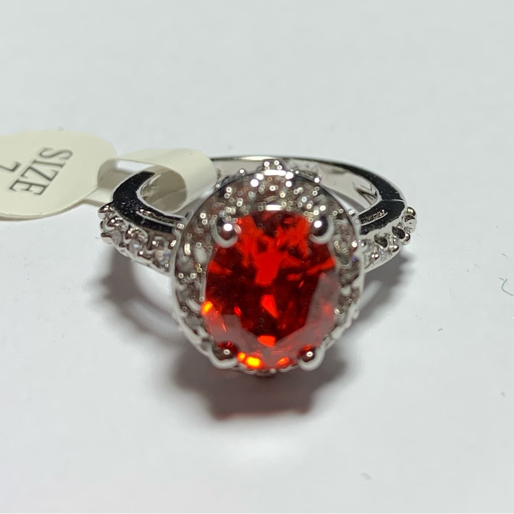 Elegant Silver Tone Red Rhinestone Ring Size 7 Dainty Gift Women Girls Teen